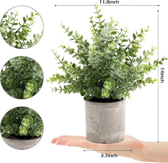 Coferset 2 Pack Small Fake Plants 14" Eucalyptus Potted Artificial Plants - Image 7