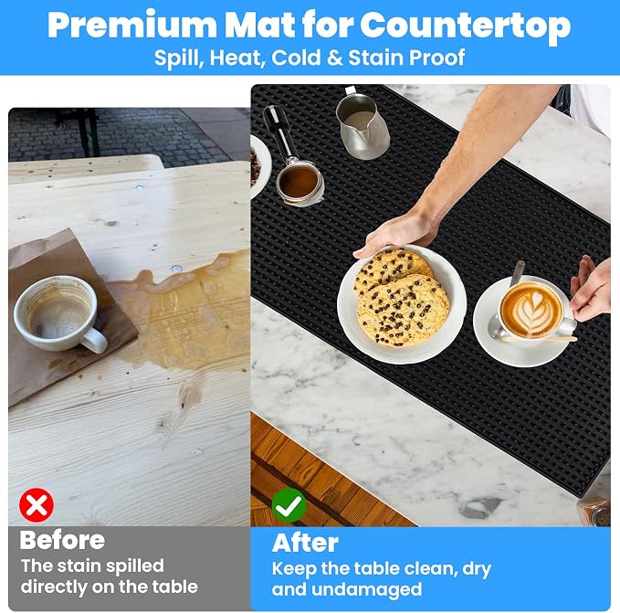 2 Pcs Bar Mat for Countertop 24 x 12 Inch, Large Non Slip Rubber Mat Service - Image 3