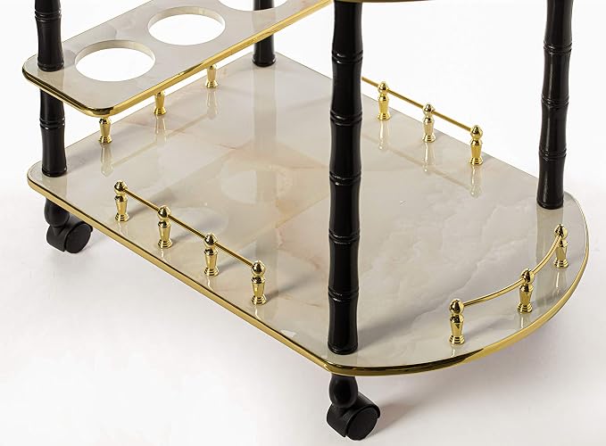 Serving Bar Cart Tea Trolley, 2 Tier Shelves on Rolling Wheels, Mobile Liquor - Image 5