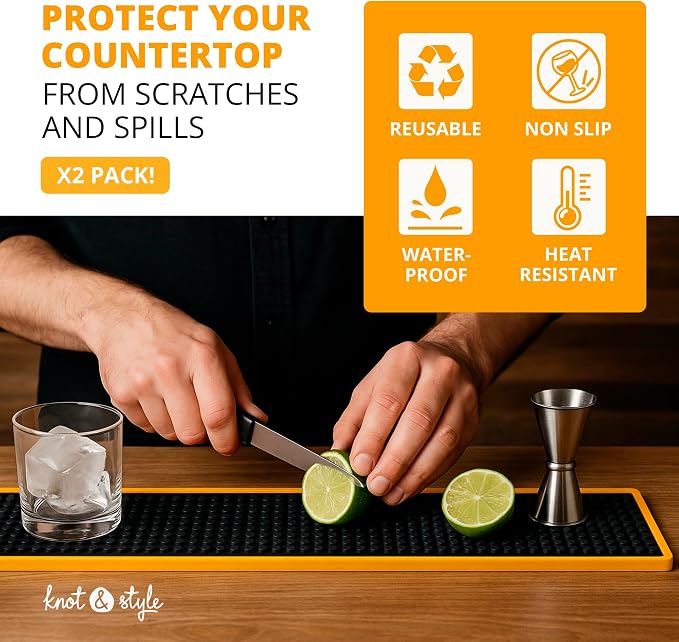 Gold Bar Mats 2 Pack – 24"x3" Slim Rubber Bar Rail & Spill Mat - Image 4