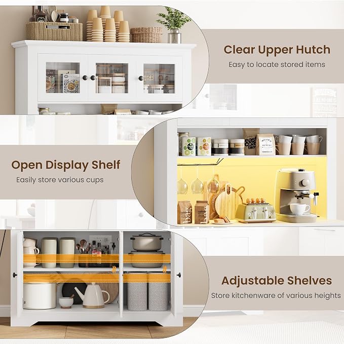 GAOMON 69" Pantry Cabinet with LED Light & Charging Station, Kitchen Pantry - Image 4