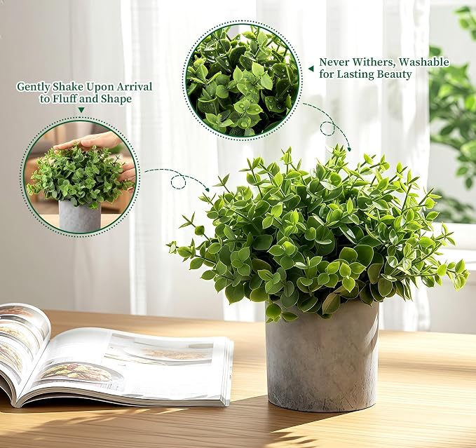 Lemonfilter Small Fake Plants, 5 Pack Artificial Eucalyptus Mini Potted Plant - Image 7