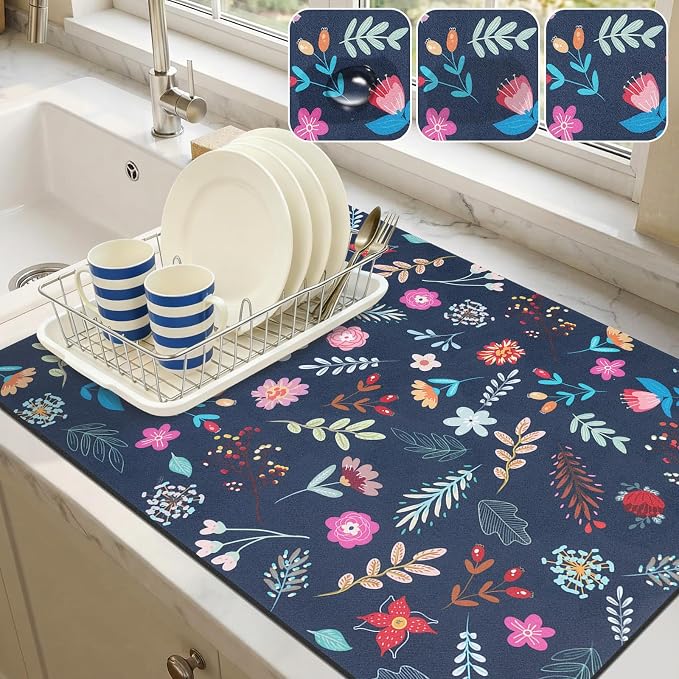 LOKHOM Dish Drying Mat for Kitchen Counter, Vintage Dish Drainer Rack Mat by LOKHOM
