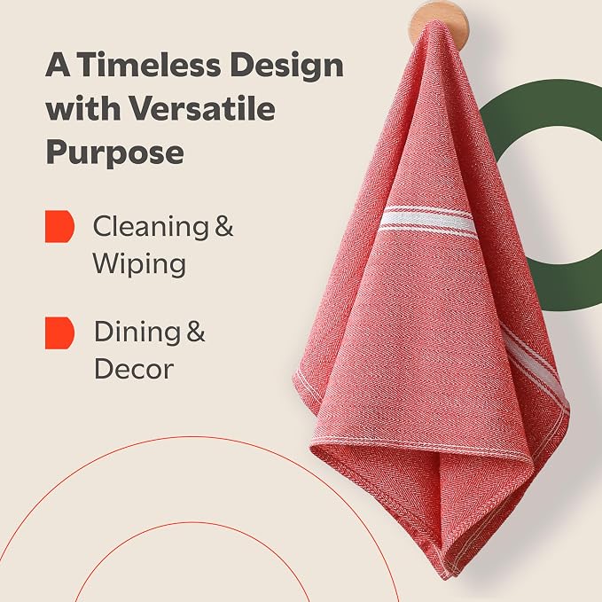 Zeppoli Classic 15 Pack 100% Natural Cotton Kitchen Towel Set, Reusable Wash - Image 5