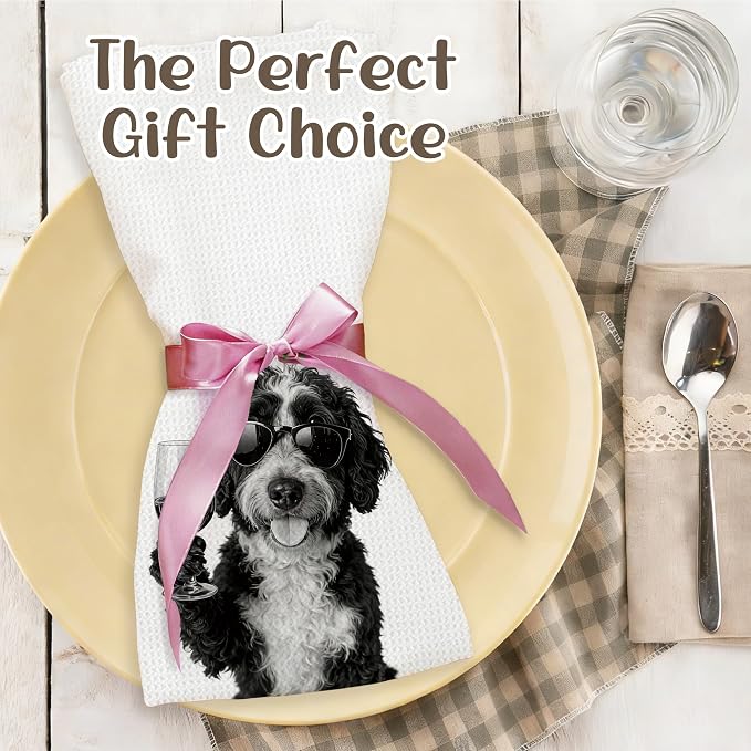 Funny Bernedoodle Kitchen Towels Set of 2, Dog Kitchen Bar Accessories - Image 5