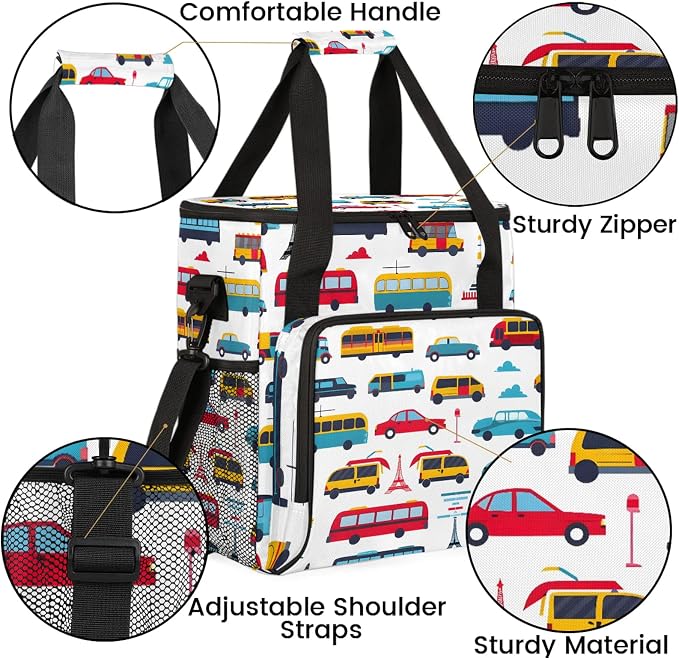 Transportation Types Car Coffee Maker Carring Bag, Large Insulated Storage - Image 6