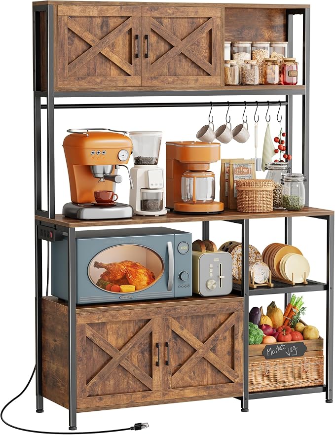 Huuger Large Bakers Rack with Power Outlet, Kitchen Microwave Stand with by Huuger