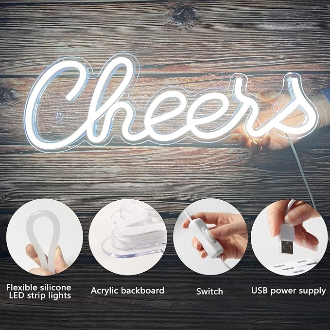Cheers Neon Sign for Wall Decor, LED Neon Bar Light Sign, USB Powered Wall Neon - Image 7