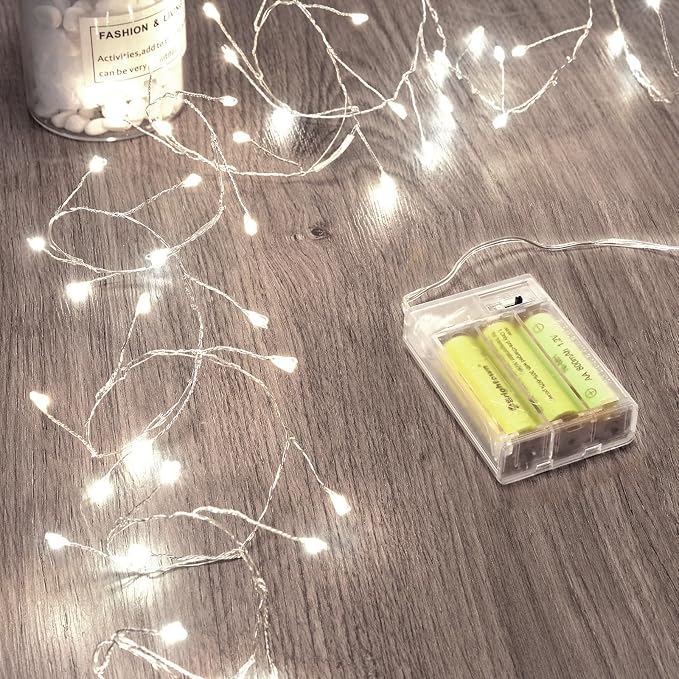 Fairy Lights Battery Operated, Firecracker String Lights Waterproof Silver Wire by Minetom