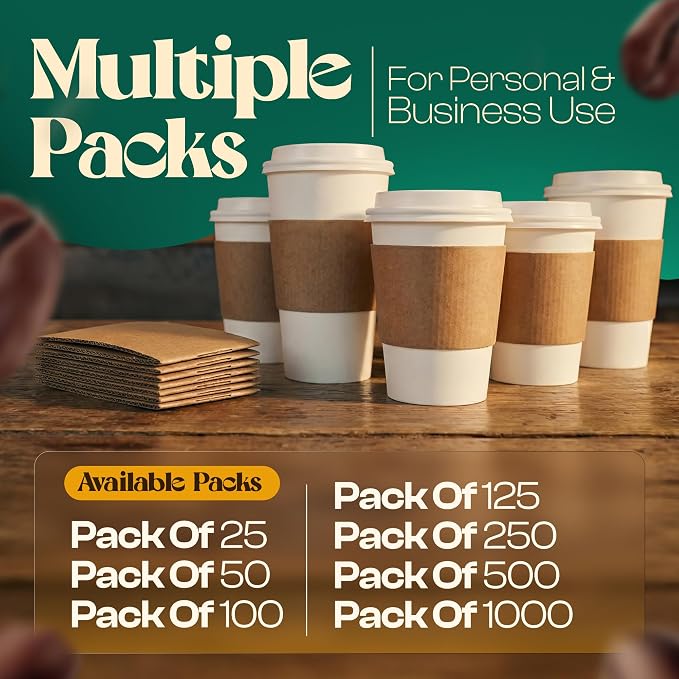 50 Pcs Coffee Cup Sleeves Disposable – Corrugated Kraft Paper Cup Sleeves - Image 7