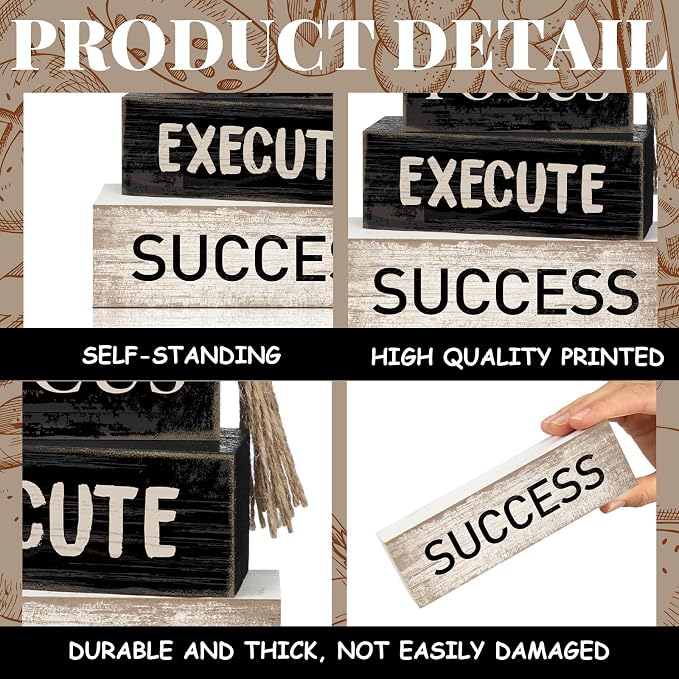 Yuntau 4 Pcs Motivational Desk Decor Wooden Office Decor Inspirational Tiered - Image 4