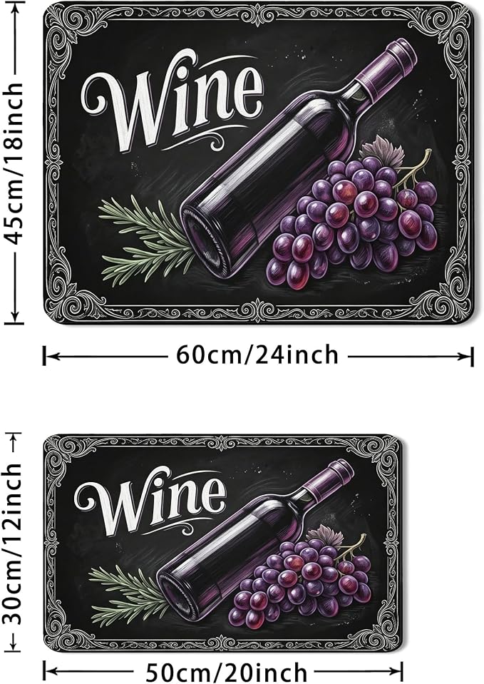 Wine Inspired Dish Drying Mats for Kitchen Counter, Vintage Black Grapes - Image 3