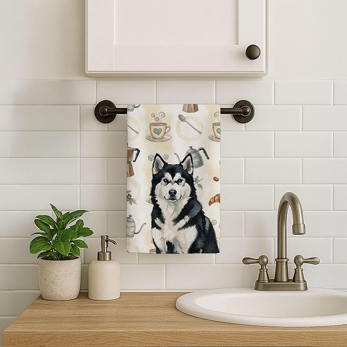 Caroline's Treasures Black and White Alaskan Malamute Coffee Bar Kitchen Towel - Image 7