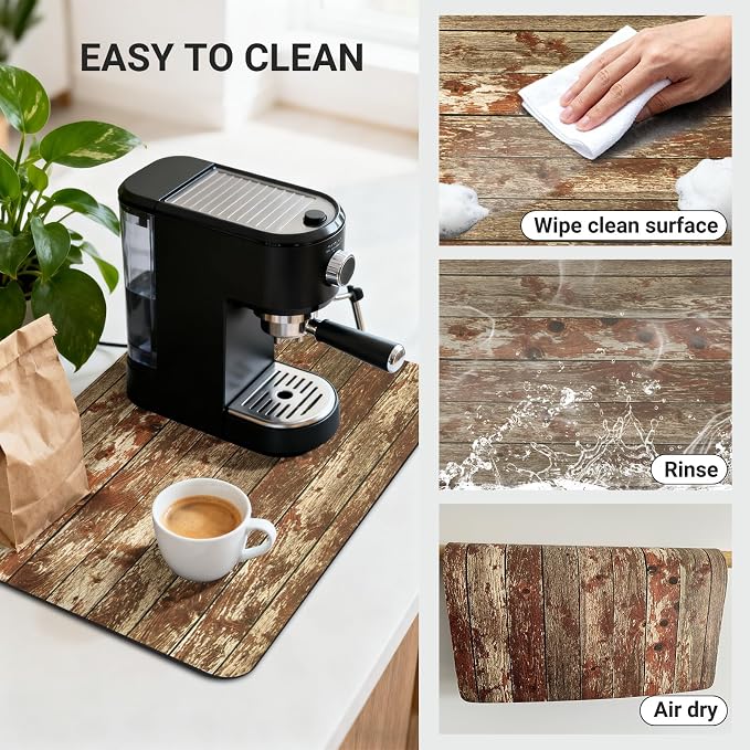 Coffee Mat 32x18 Inch, Wood Grain Coffee Bar Accessories, Absorbent Hide Stain - Image 4