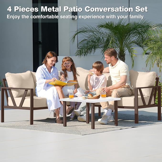 Outdoor Furniture Set, 6 Pieces Outdoor Patio Couch Sectional, L Shaped Metal - Image 2