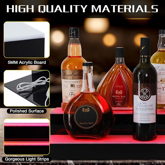LED Lighted Liquor Bottle Display Shelf, 2 Tiers 24 Inch Bar Bottle Display - Image 6