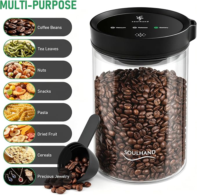 Vacuum Coffee Canister, 1.6L Electric Airtight Glass Storage Container | Auto - Image 7