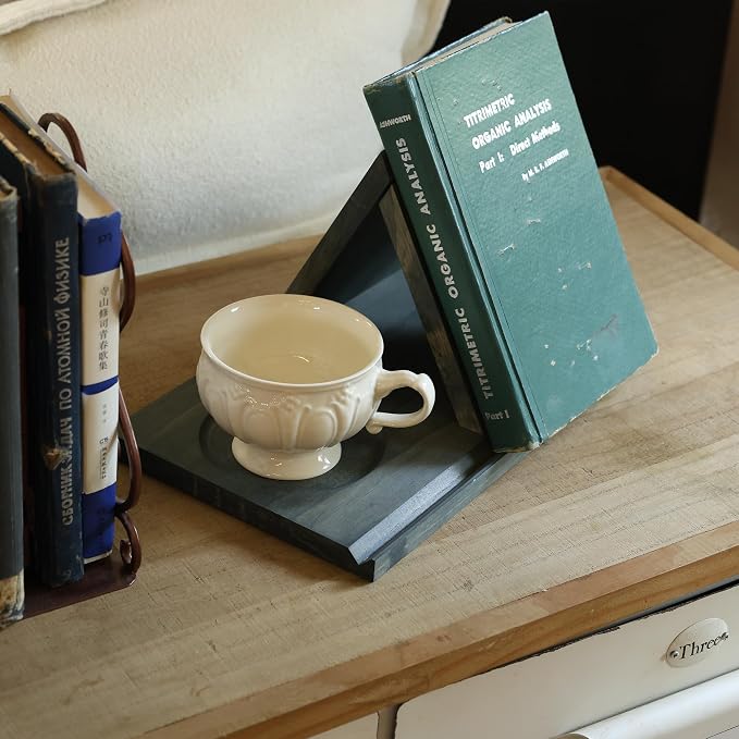 LITIVY Wooden Book Holder with Drink Holder, Wooden Triangle Bookmark Reading - Image 5