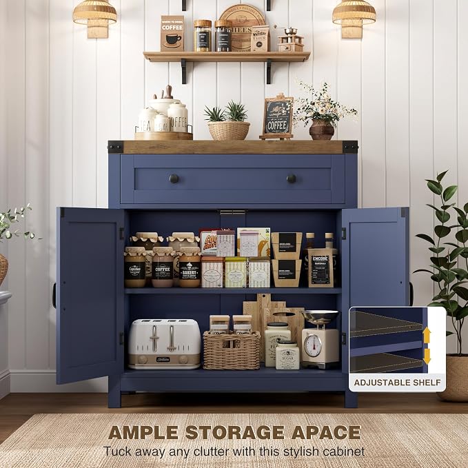 HOSTACK Coffee Bar Cabinet, Kitchen Storage Cabinet, Modern Farmhouse Buffet - Image 7