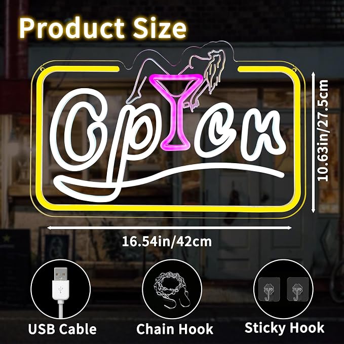 Led Neon Open Signs for Business Window Wall Door, USB Powered, Dimmable - Image 3