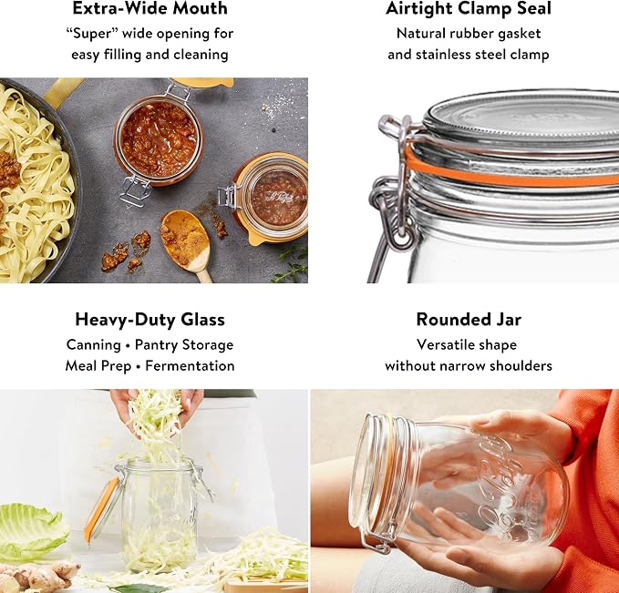 Le Parfait Super Jar 1.5L French Glass Preserving Jar w/Airtight Rubber Seal & - Image 3