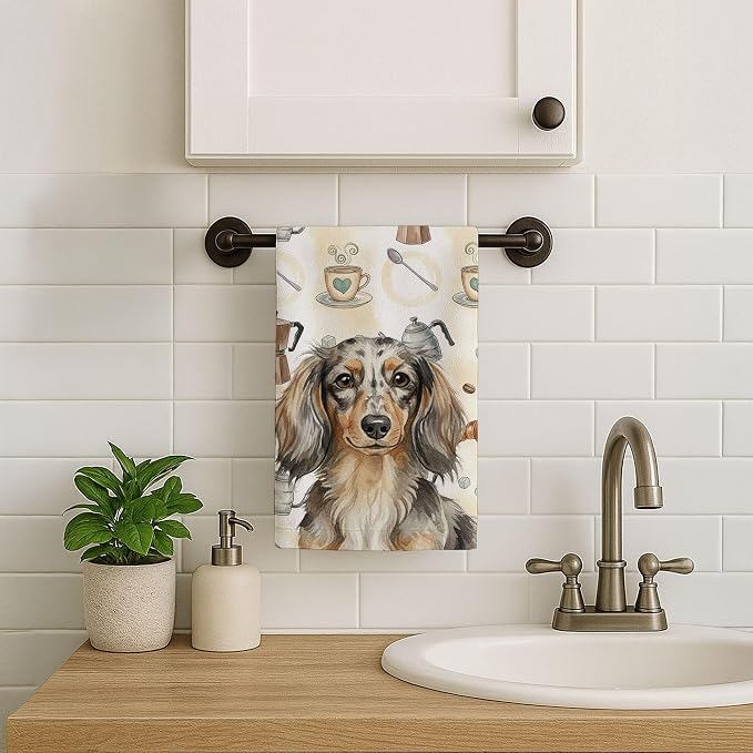 Caroline's Treasures Longhaired Dapple Dachshund Coffee Bar Kitchen Towel - Image 7