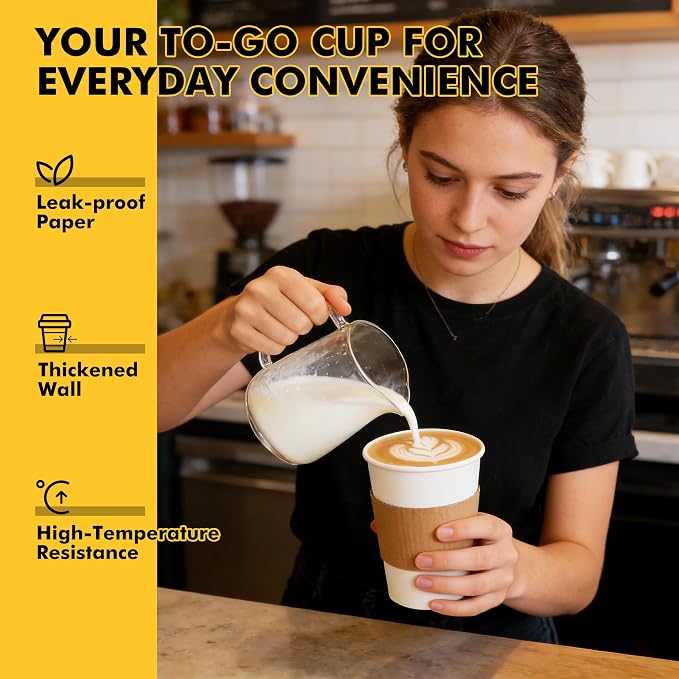 RACETOP 16 oz Paper Coffee Cups, 100 Pack Disposable Coffee Cups - Image 5