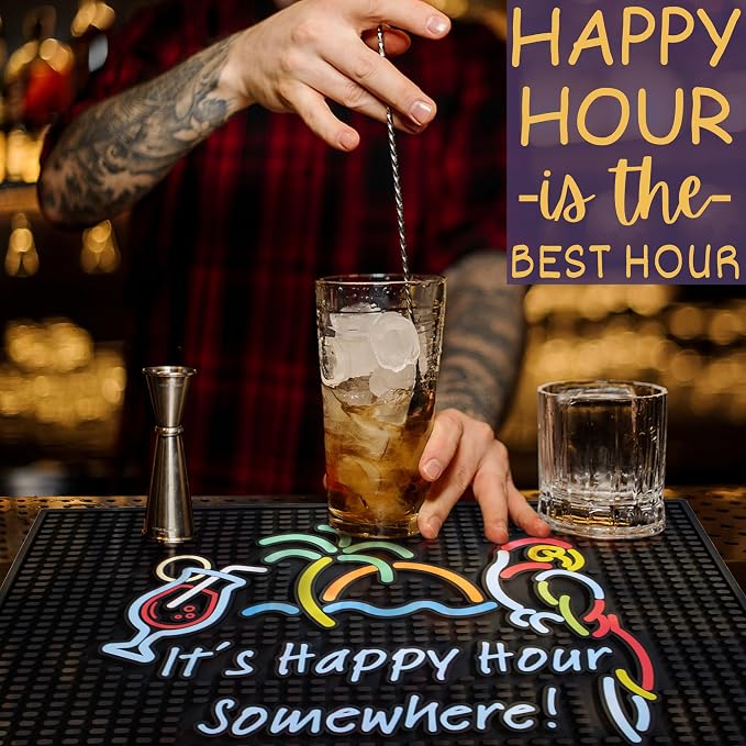 It's Happy Hour Somewhere Silicone Tiki Bar Mat 18x12 in, Happy Hour Sign - Image 6