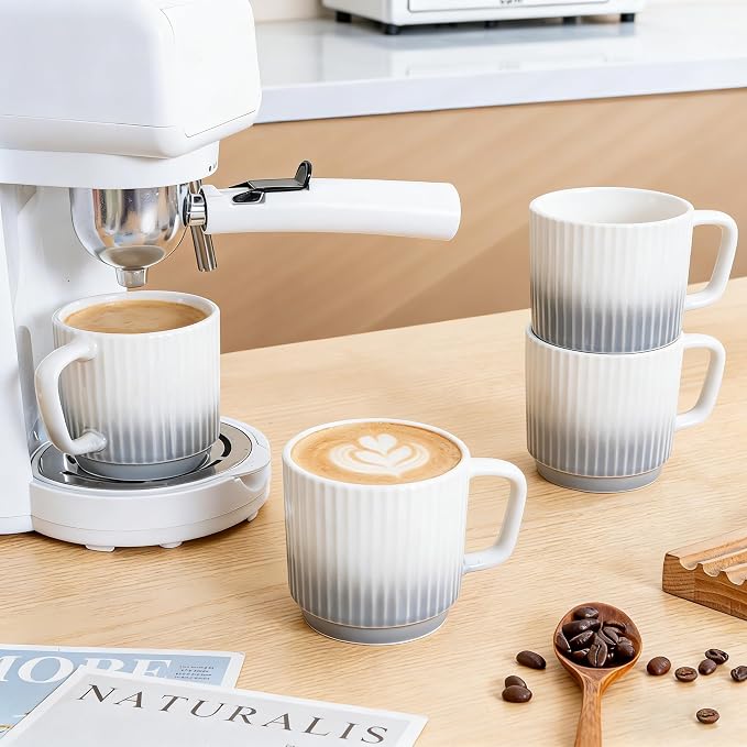 8 oz Stackable Coffee Mugs Set of 4, Ceramic Coffee Mugs Cappuccino Cups Set - Image 8