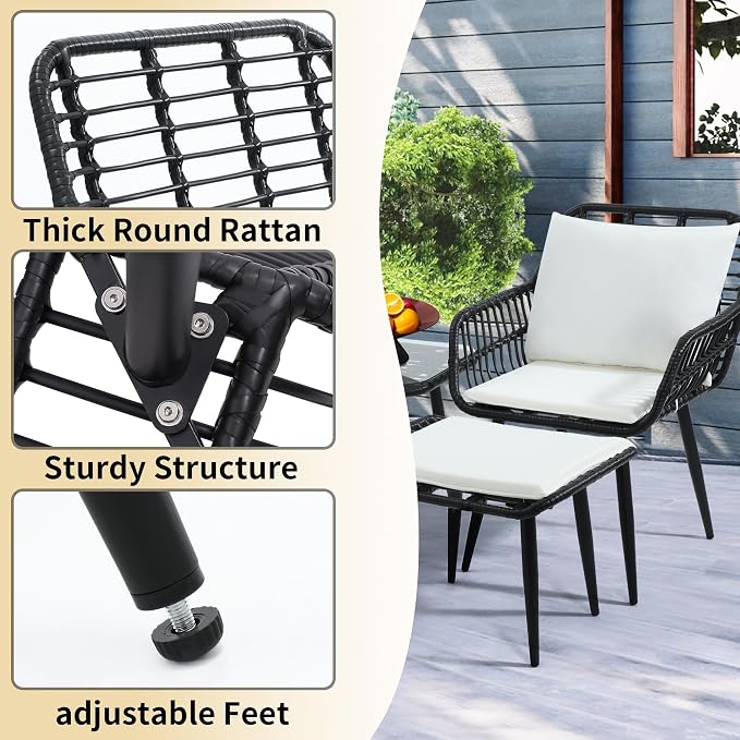 KROFEM 5 Piece Wicker Bistro Patio Conversation Furniture Set, Includes 2 Chairs - Image 6