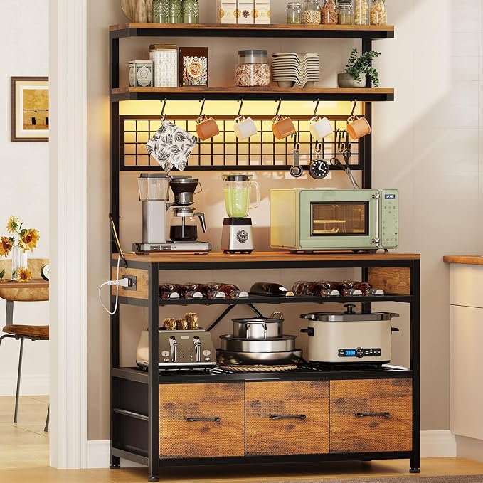 Itaar Bakers Rack with Storage and Power Outlet, 35.4 inch Coffee Bar Cabinet by Itaar