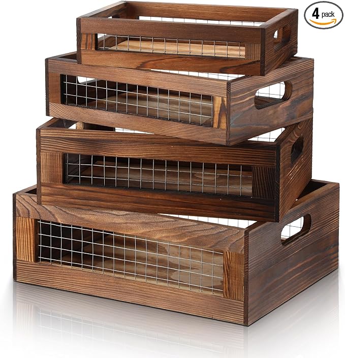 FillTouch 4 Pcs Wooden Nesting Countertop Baskets 4 Size Wooden Storage Box by FillTouch
