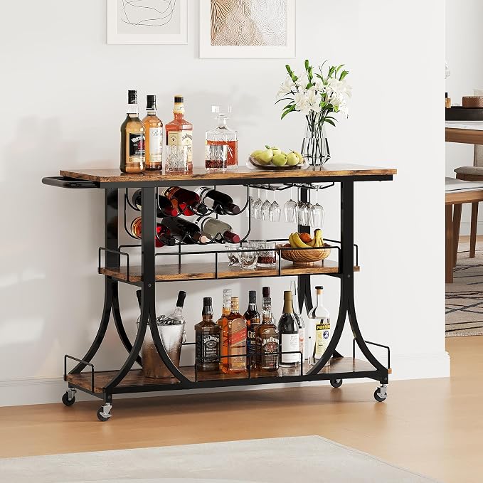 PETKABOO 3-Tier Rustic Wooden Bar Cart - Image 7