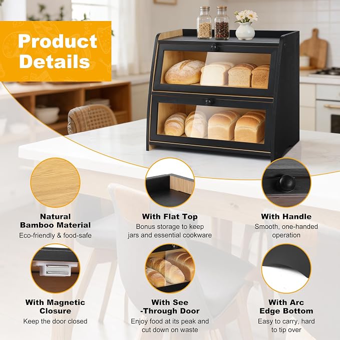 Bamboo Double Layer Bread Box for Kitchen Counter - Image 4