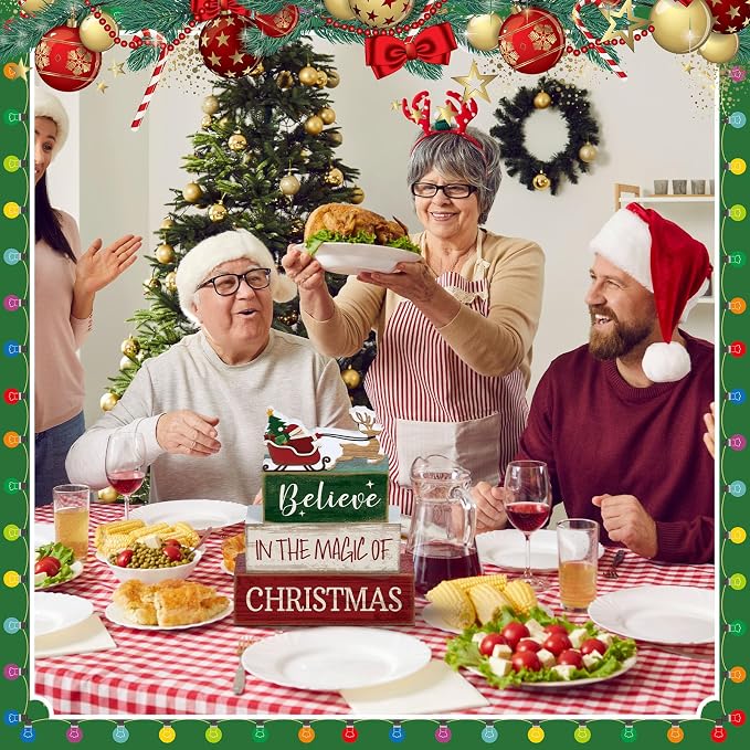 Lineshading 4 Pcs Summer Christmas Table Decoration Wooden Santa Claus Decor - Image 6