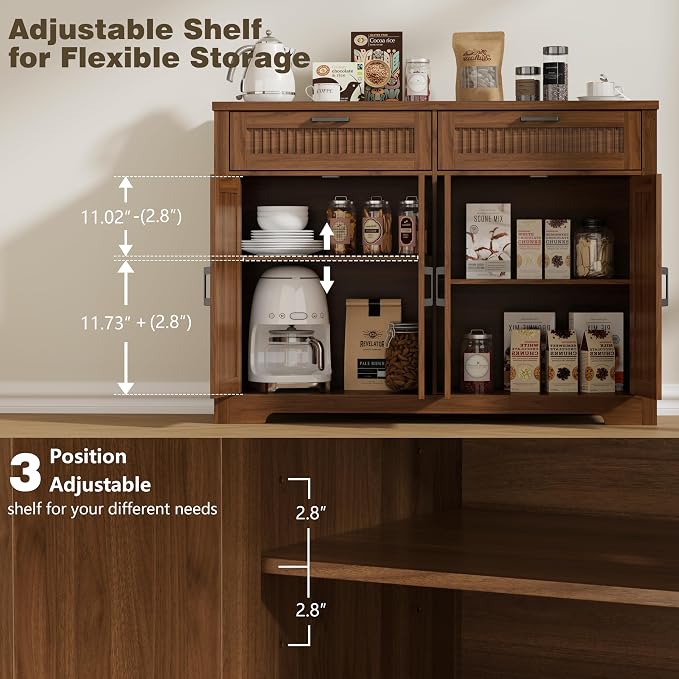 Buffet Cabinet with 2 Storage Drawers, Farmhouse Coffee Bar Table with Storage - Image 4