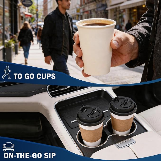 MOUMOULIFE Disposable Paper Coffee Cups 12 oz 500 Count Bulk, Leak-Proof White - Image 7