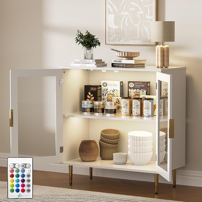 Housoul Buffet Cabinet with LED Lights, Sideboard Cabinet with 2 Doors Acrylic - Image 3