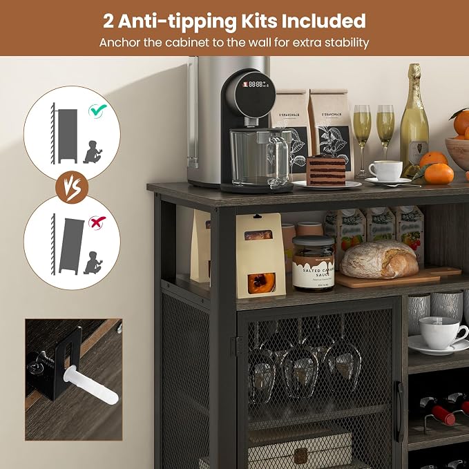 Giantex Coffee Bar Cabinet for Liquor and Glasses, 6 Rows of Wine Glass Holders - Image 7