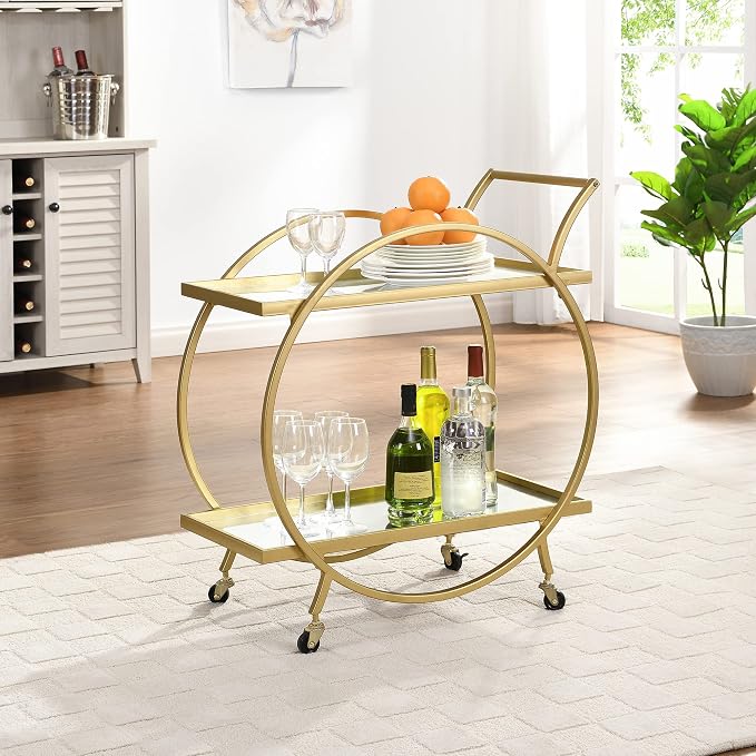 FirsTime & Co. Gold Odessa Bar Cart, 2 Tier Mobile Mini Bar, Kitchen Serving by FirsTimeCo