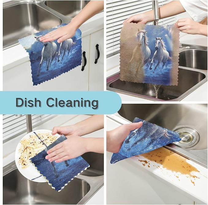 ALAZA Dish Towels Kitchen Cleaning Cloths Running Horse Dish Cloths Super - Image 2