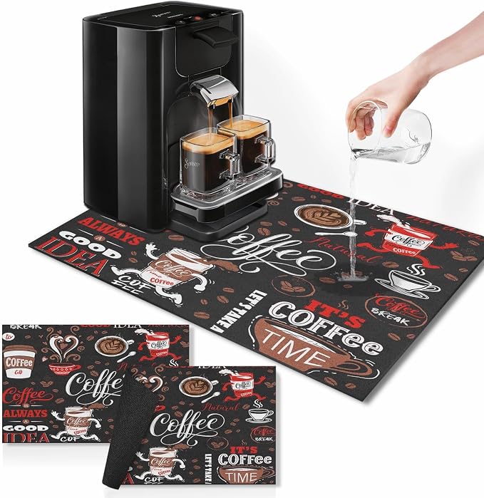 Arttown Coffee Mat for Countertops, Funny Abstract Cartoon Red Dish Drying Mat by Arttown