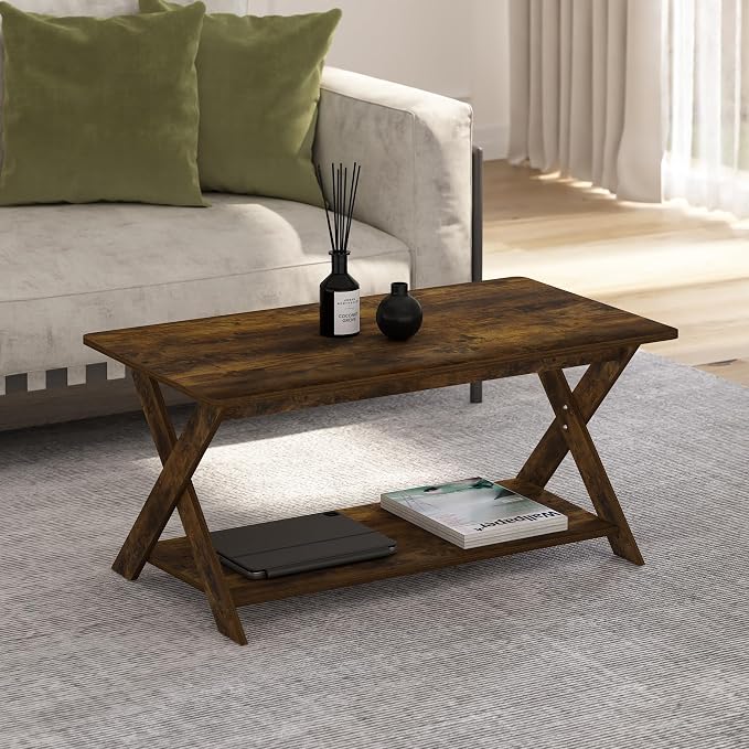 Furinno Modern Simplistic Coffee Table, 2-Tier Rectangle Center Table - Image 2
