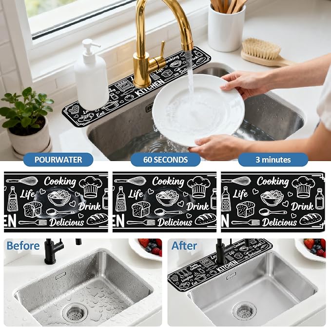 2 Pcs Kitchen Sink Splash Guard Faucet Mat Graffiti Pattern Faucet Mat - Image 5