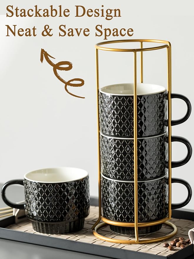 Gomakren Coffee Mugs Set of 4, 13 Ounce Stackable Coffee Mug Set - Image 3