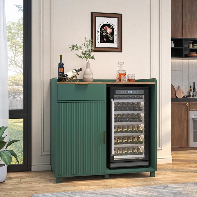 Bar Cabinet with Fridge Space&Fluted Door, Mini Fridge Cabinet with Wine Storage - Image 5