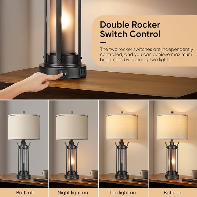 QiMH 26" Table Lamps Set of 2, Rustic Bedside Lamps - Image 2