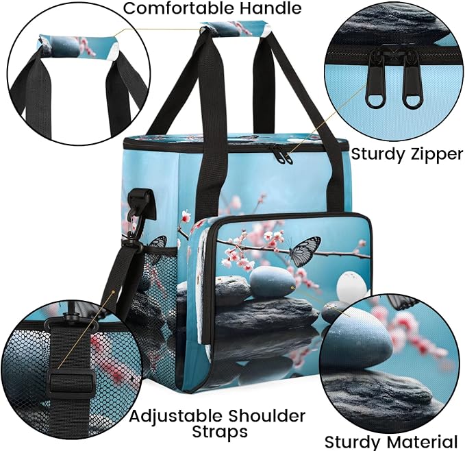 Zen Stone Flower Coffee Maker Carring Bag, Large Insulated Storage Organizer - Image 6