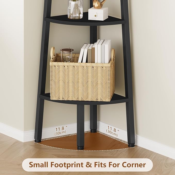Hoctieon Corner Shelf, 3-Tier 40" Tall Corner Bookshelf, Rustic Ladder Shelf - Image 5