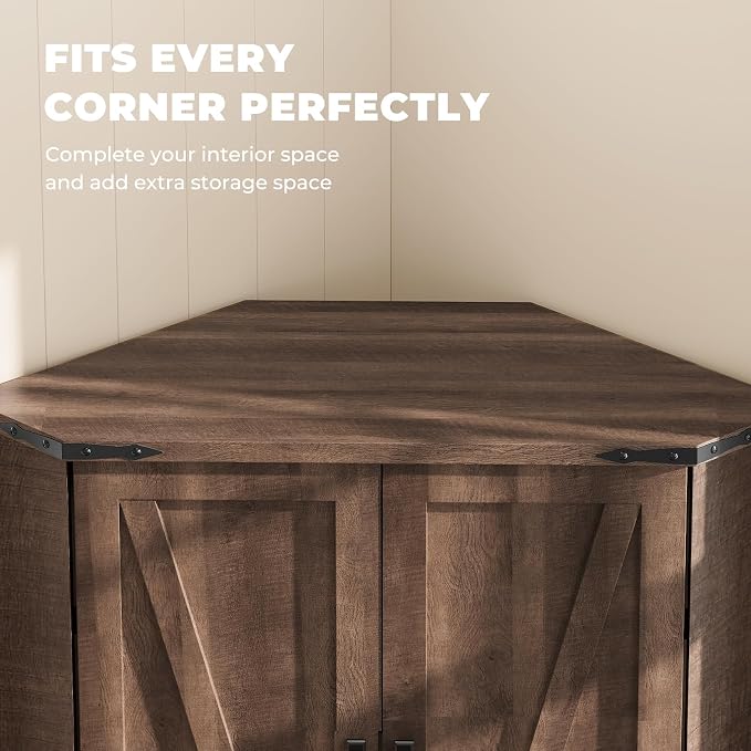 Dripex 71" Corner Cabinet Brown, Farmhouse Kitchen Pantry Cabinet - Image 3